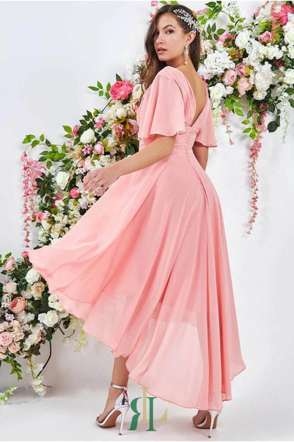 Damen-Abschlussballkleid mit V-Ausschnitt, kurzen Ärmeln und Tasche