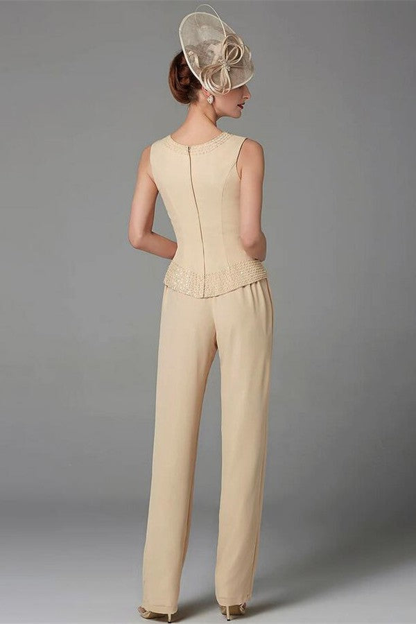 3 Teiliges Moderner Jumpsuit Champagner Brautmutterkleider