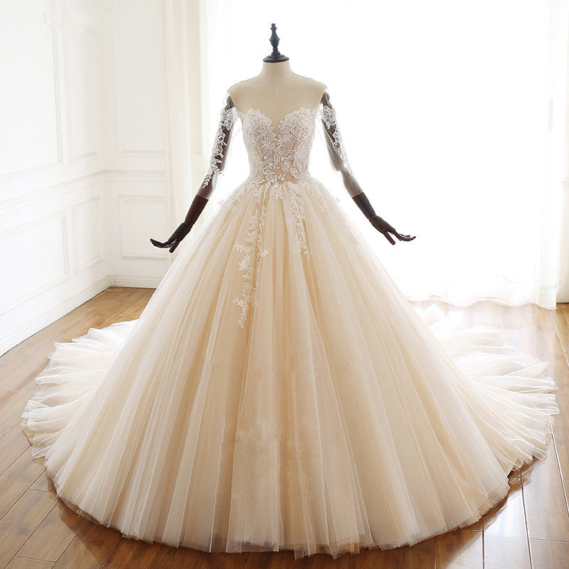 Ballkleid-Brautkleid mit 3/4-Ärmeln und Herzausschnitt