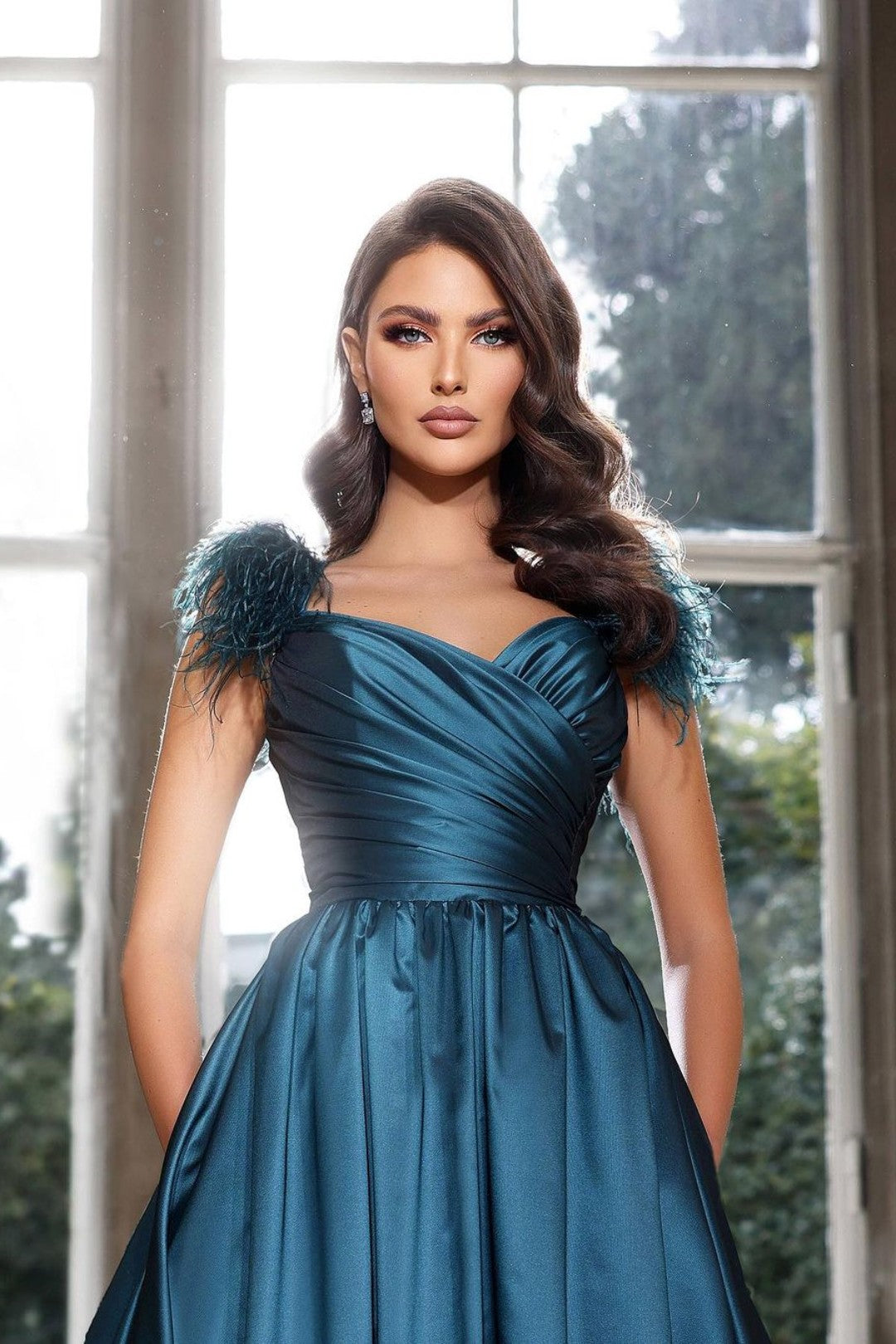 Abendkleid mit Quasten, dunkelmarineblau, herzförmig, schulterfrei