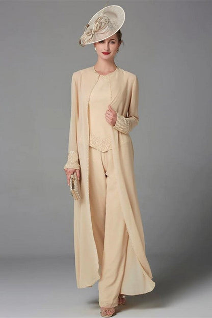 3 Teiliges Moderner Jumpsuit Champagner Brautmutterkleider