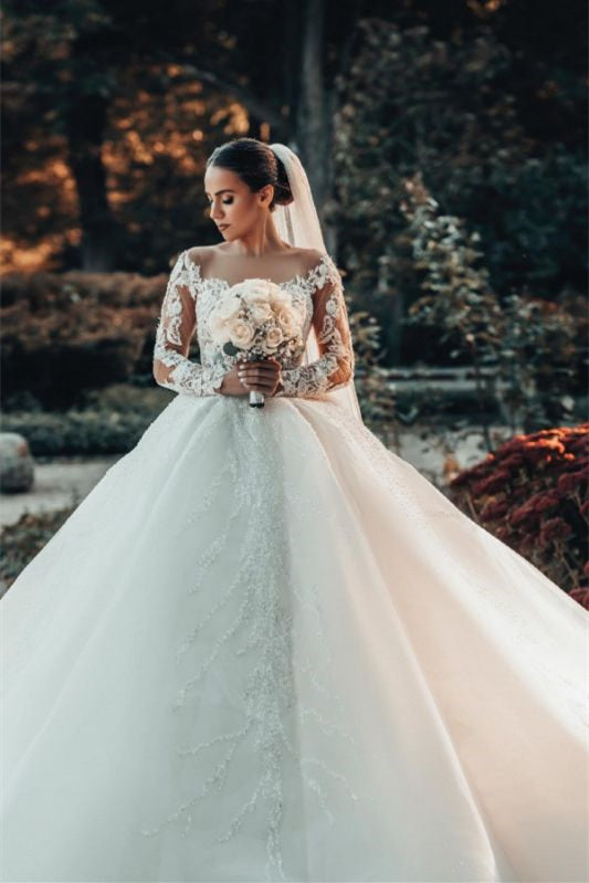 Schulterfreies Ballkleid-Hochzeitskleid mit Spitze