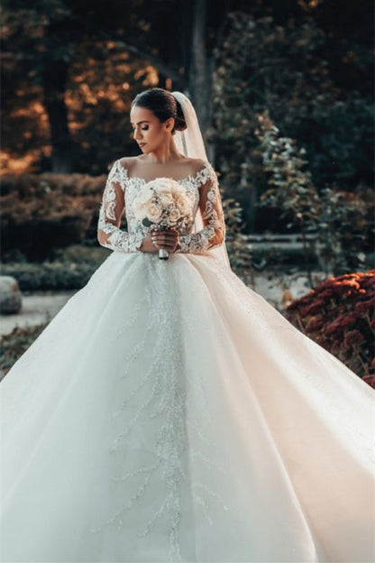 Schulterfreies Ballkleid-Hochzeitskleid mit Spitze