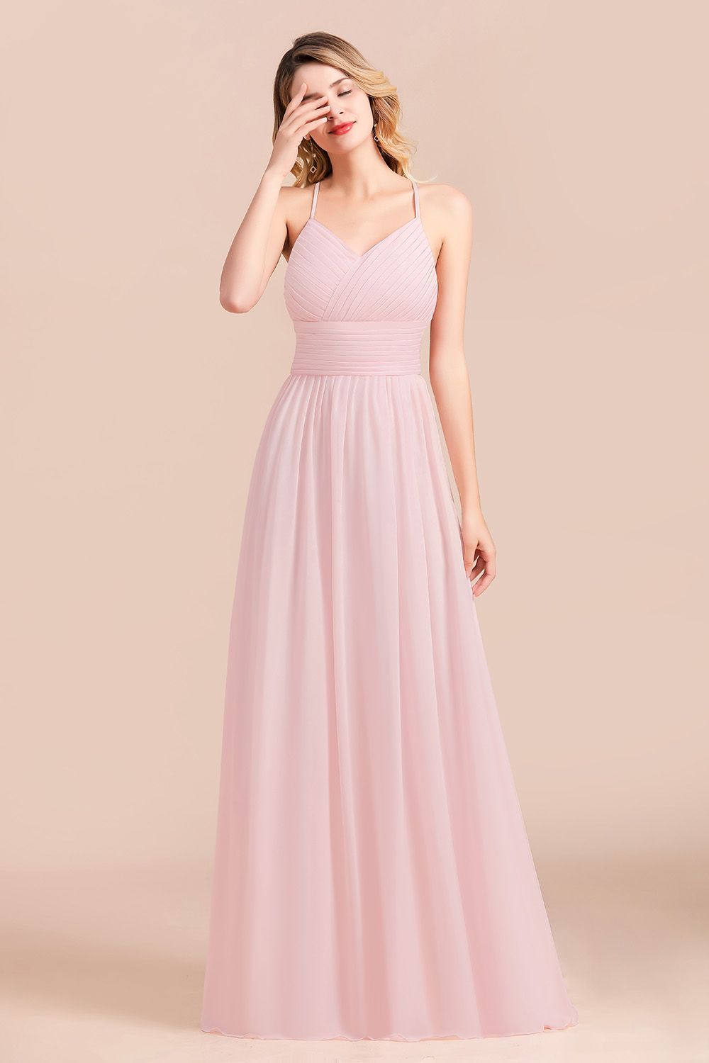 Finden Sie bei babyonlinedress.de Brautjungfernkleid Lang Rosa aus Chiffon. Günstige Brautjungfernkleider für Sie zur hochzeit gehen.