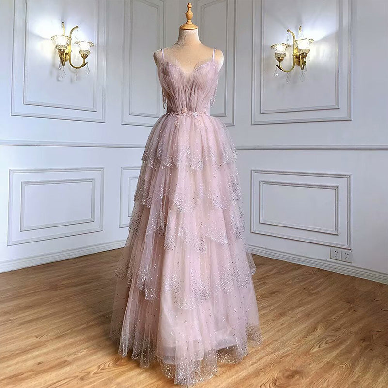 A-Linien-Abendkleid aus Tüll mit Herzausschnitt, schulterfrei, mit Perlen und offenem Rücken