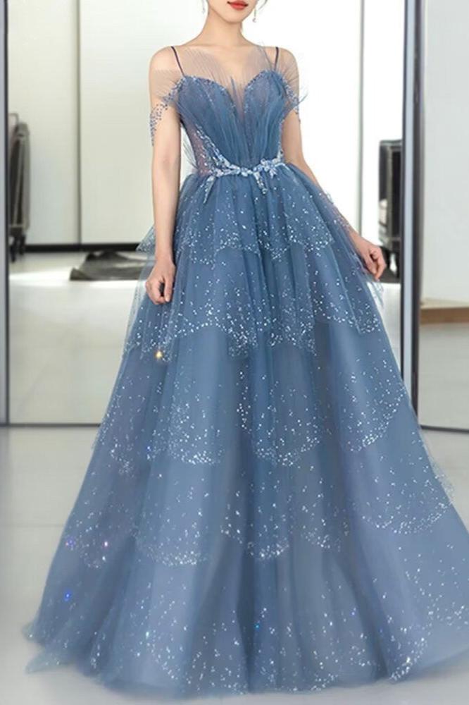 A-Linien-Abendkleid aus Tüll mit Herzausschnitt, schulterfrei, mit Perlen und offenem Rücken