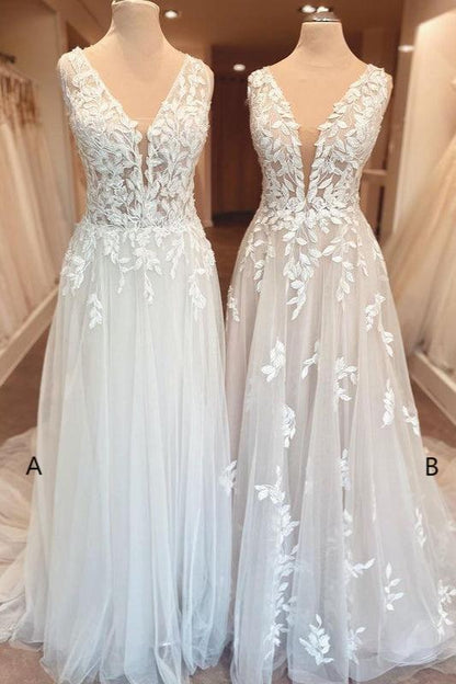 Romantische Brautkleider A-Linie Hochzeitskleider Spitze