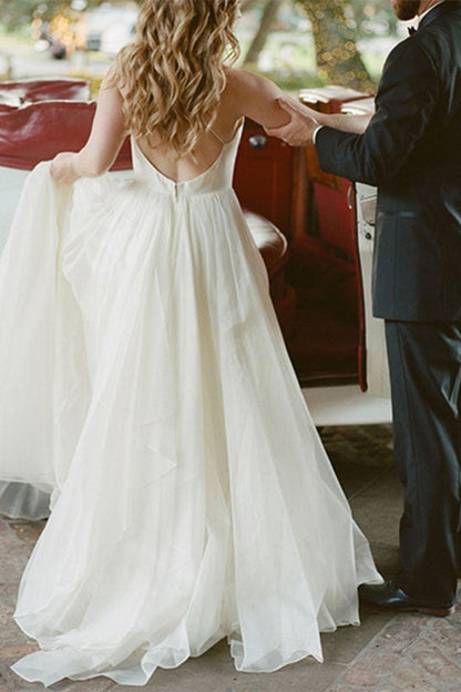 Ärmelloses Brautkleid aus Tüll Hochzeitskleid A-Linie