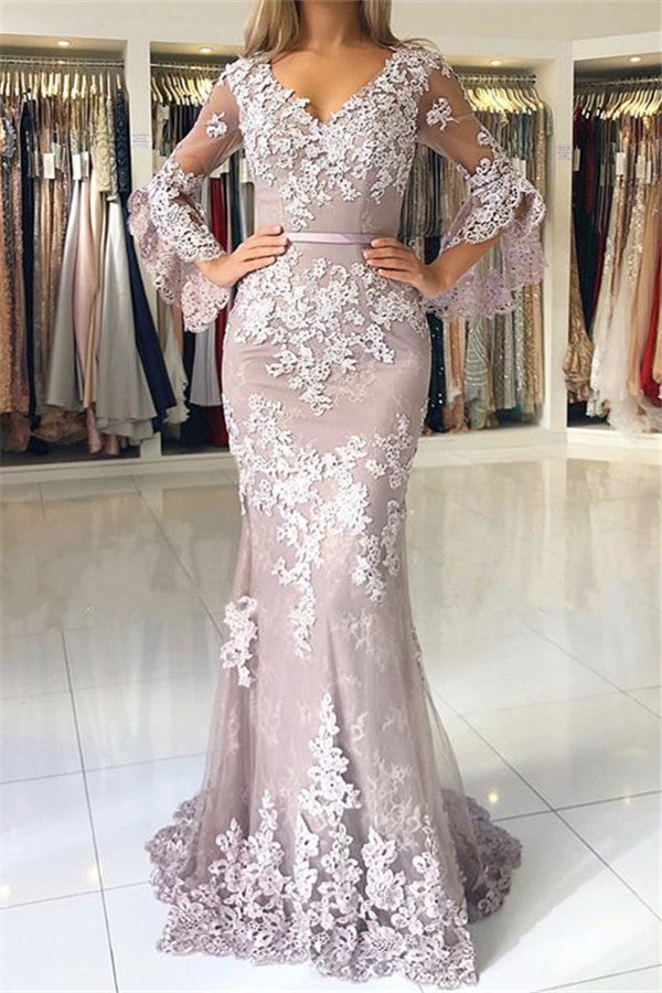 Halbarm-Meerjungfrau-Abschlussballkleid lang