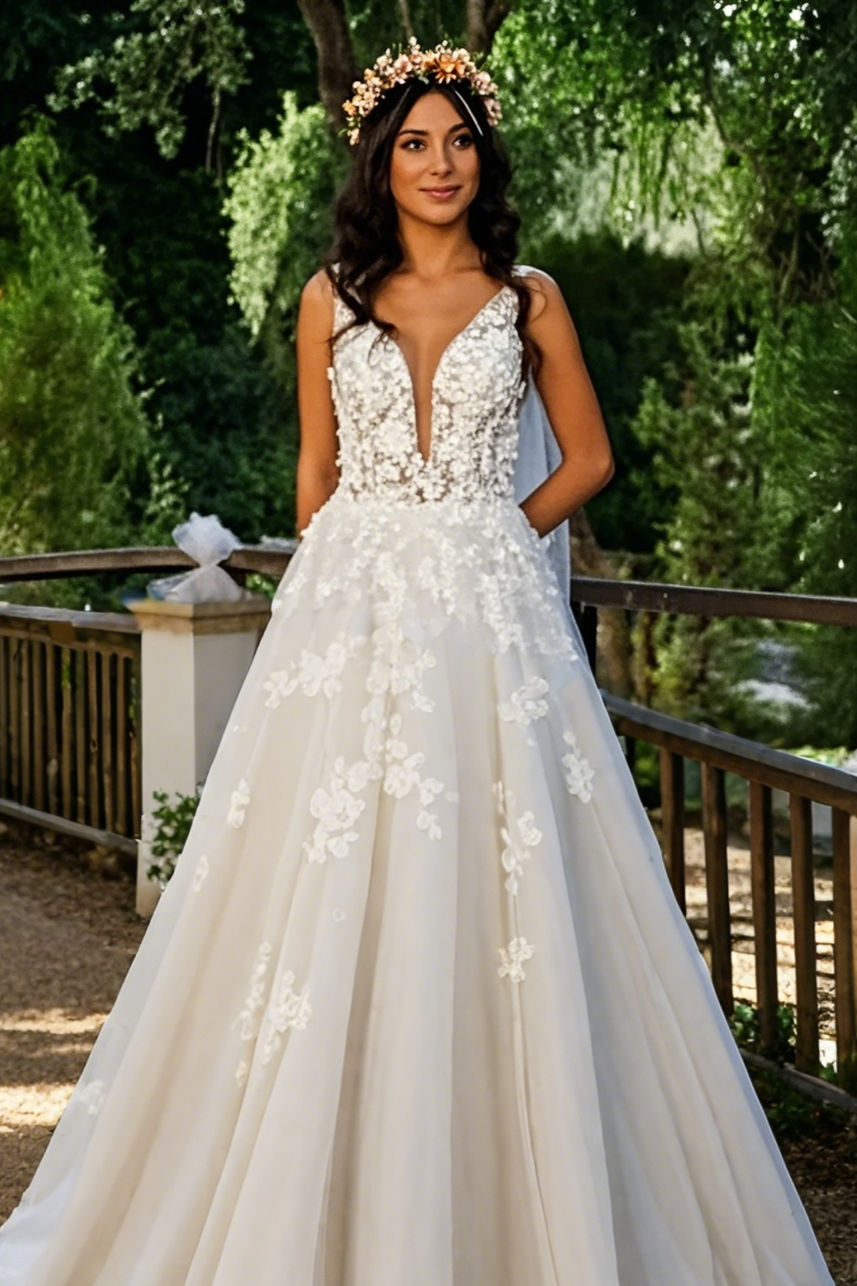 Wunderschönes Brautkleid A-Linie Hochzeitskleider mit Spitze