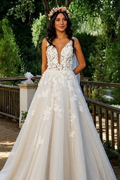 Wunderschönes Brautkleid A-Linie Hochzeitskleider mit Spitze