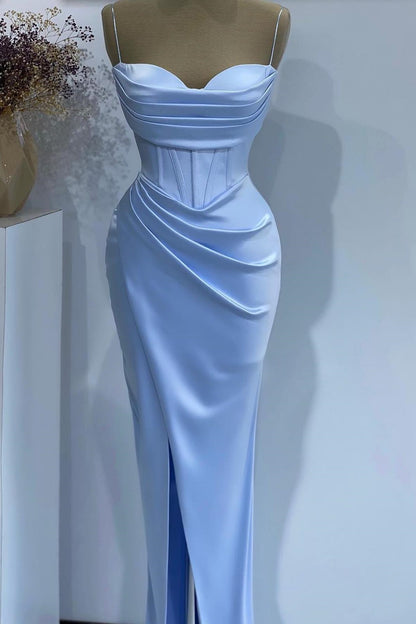 Babyblaues, herzförmiges Meerjungfrau-Abschlussballkleid mit Spaghettiträgern online