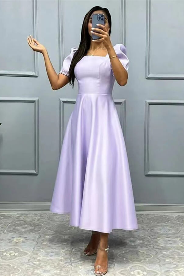 Elegantes Online-Abschlussballkleid in quadratischer A-Linie mit kurzen Ärmeln