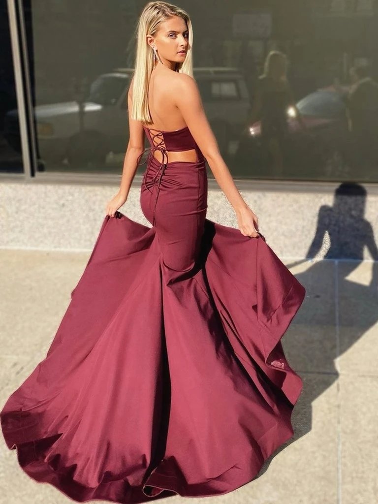 Burgunderrotes Schatz-Meerjungfrau-Abschlussballkleid