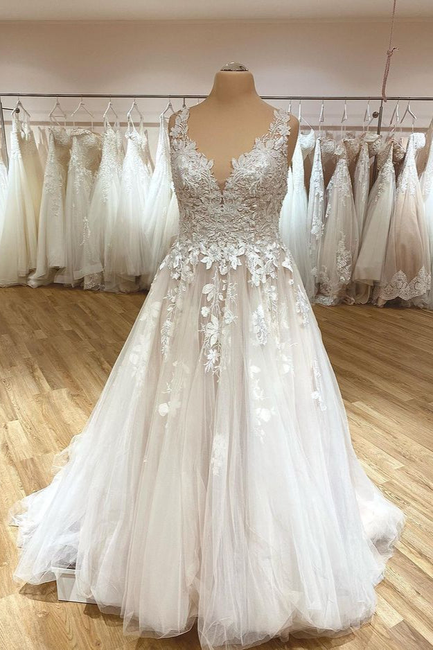 A-Linien-Brautkleid aus Tüll mit Herzausschnitt und Spitzenapplikationen