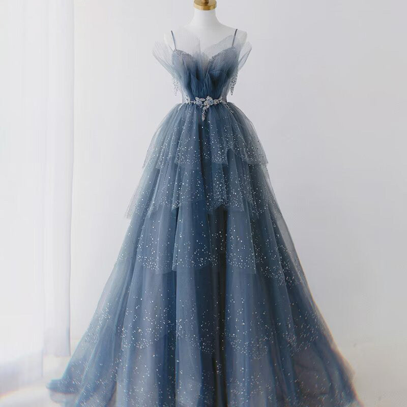 A-Linien-Abendkleid aus Tüll mit Herzausschnitt, schulterfrei, mit Perlen und offenem Rücken