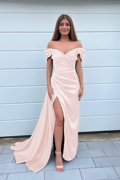 Dunkelgrünes Schatz-Meerjungfrau-Abschlussballkleid mit Schlitz vorne und schulterfreien Perlenverzierungen