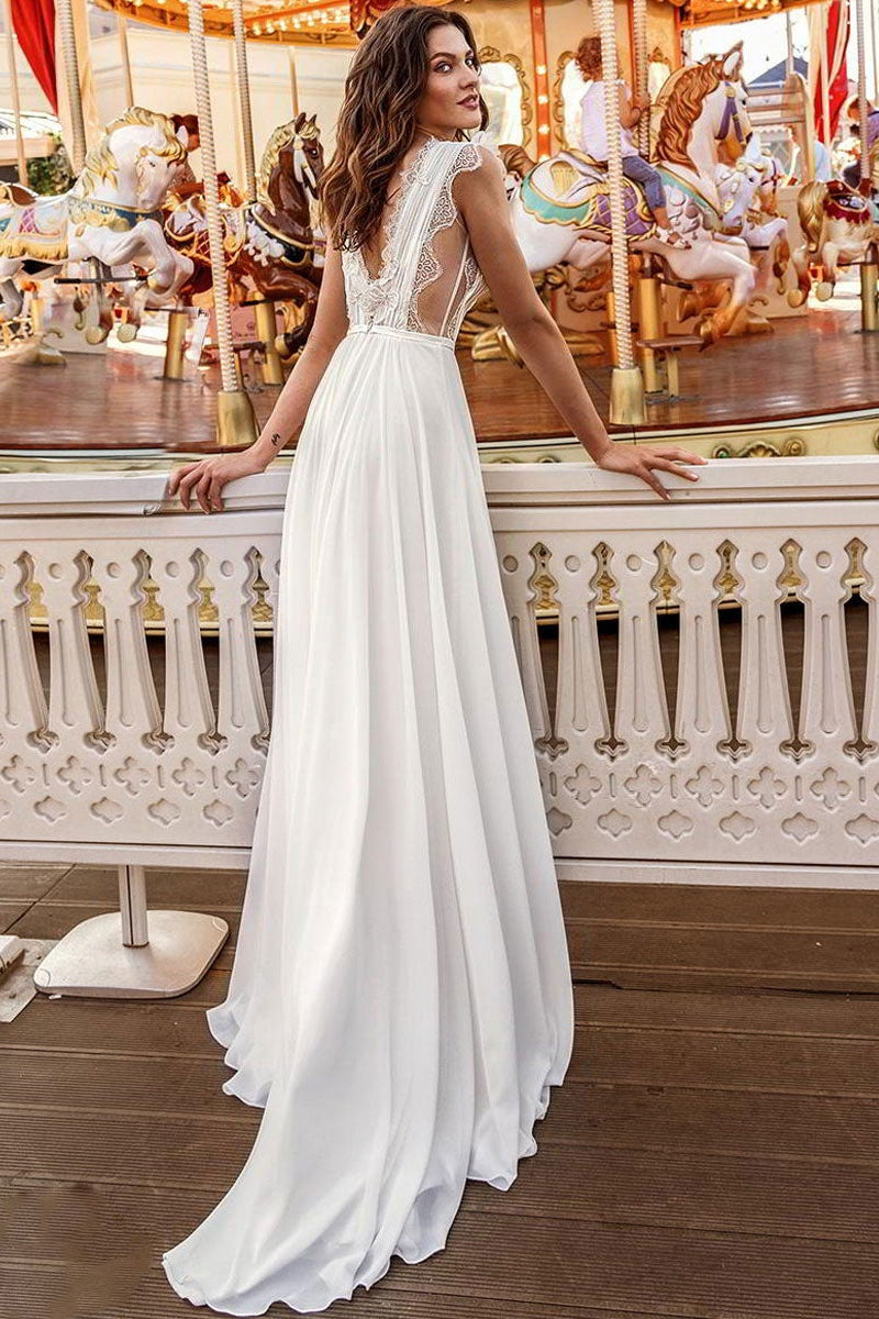 Ärmelloses langes Brautkleid aus Chiffon