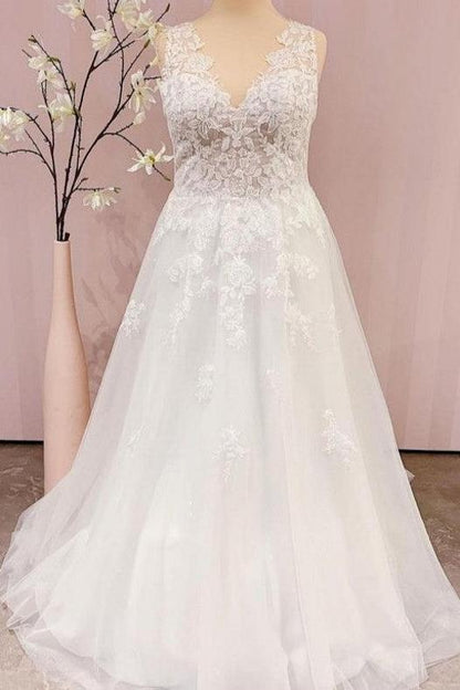 A-Linie Brautkleid mit V-Ausschnitt Hochzeitskleid Spitze Online