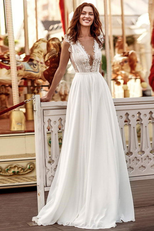 Ärmelloses langes Brautkleid aus Chiffon