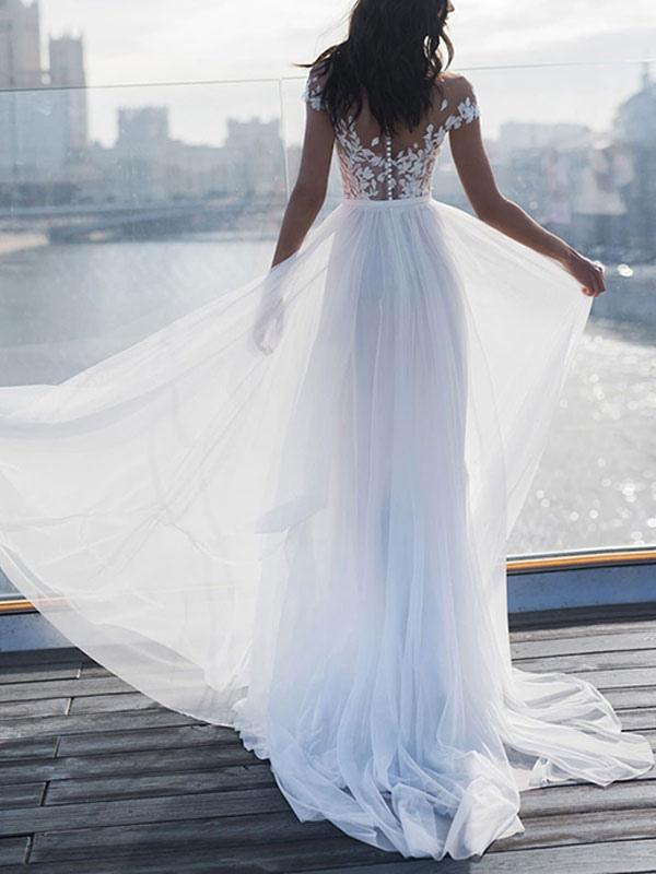 Kurze Ärmel, Applikationen, geteiltes Brautkleid