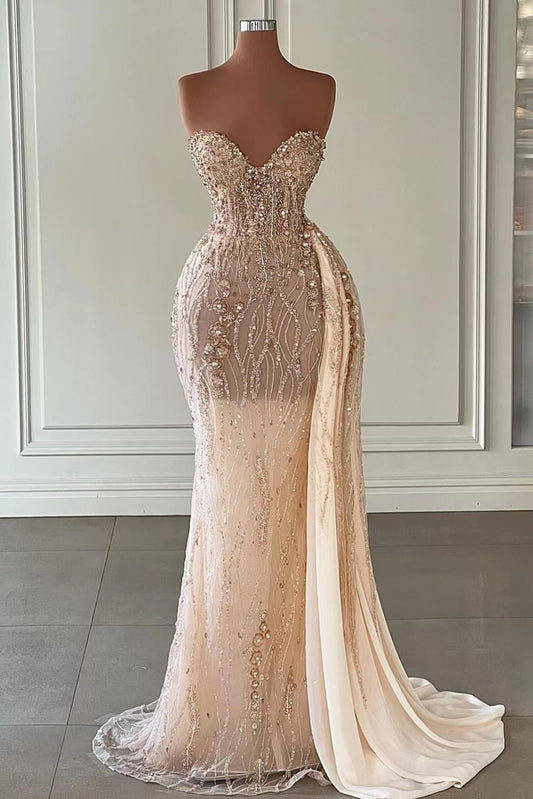 Wunderschönes Schatz-Meerjungfrau-Tüll-Abendkleid mit Strass-Pailletten