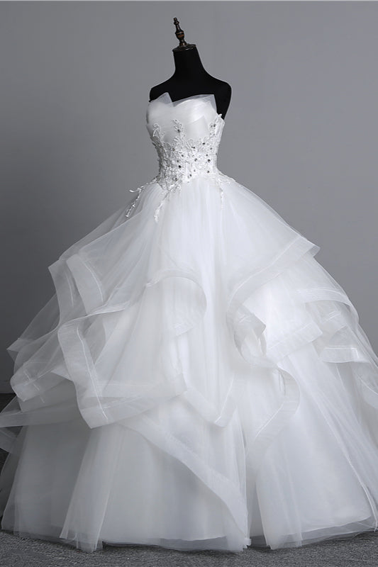 Langes trägerloses Ballkleid-Brautkleid mit Perlenverzierung