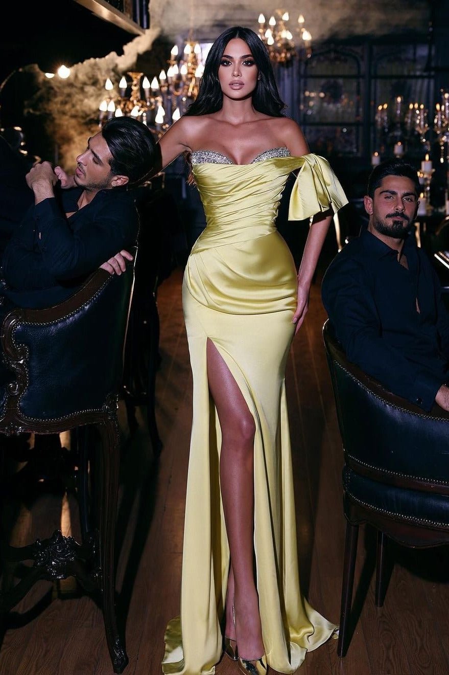 Evening Dresses Yellow Designer Ball Gowns with Glitter
