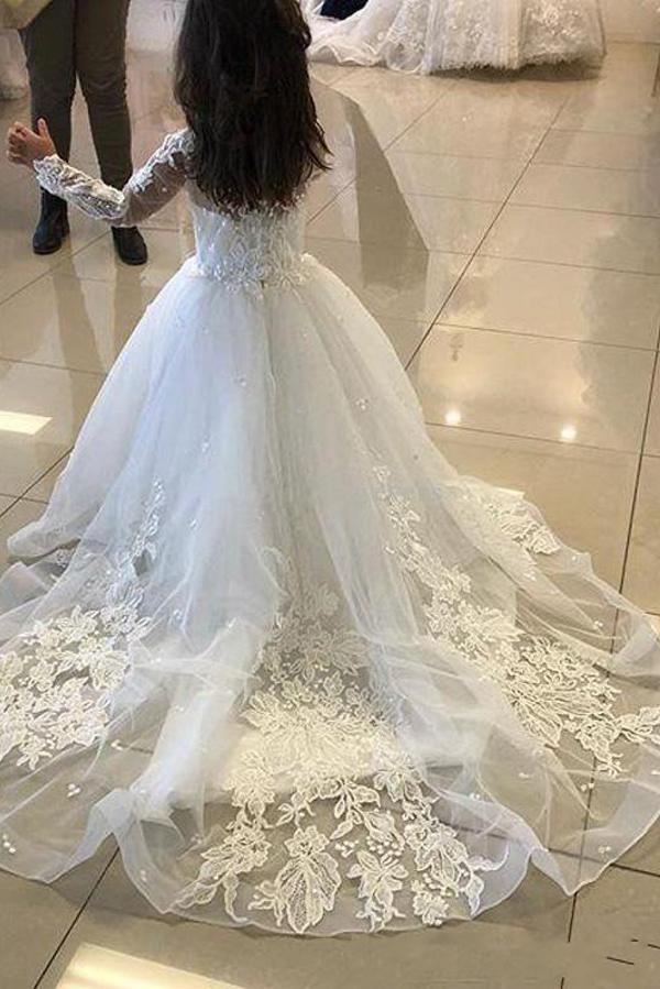 Bestellen Sie Blumenmädchenkleider mit Ärmel bei babyonlinedress.de. Blumenkinderkleider Mit Spitze für sie zur hochzeit gehen.